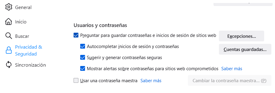 Gestor de contraseñas de Firefox